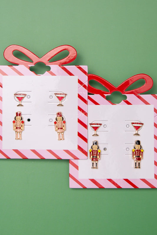 Catherine Christmas Enamel Nutcracker and Martini Holiday Earring Set