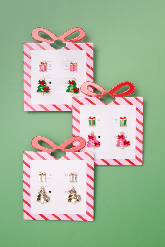 Adriana Christmas Tree and Present Enamel Post Earring Set