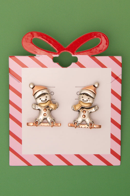 Nicole Christmas Metallic Two-Tone Gingerbread Post Earrings