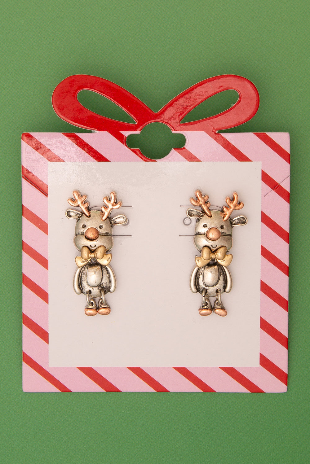 Kayla Christmas Metallic Two-Tone Rudolph Reindeer Post Earrings