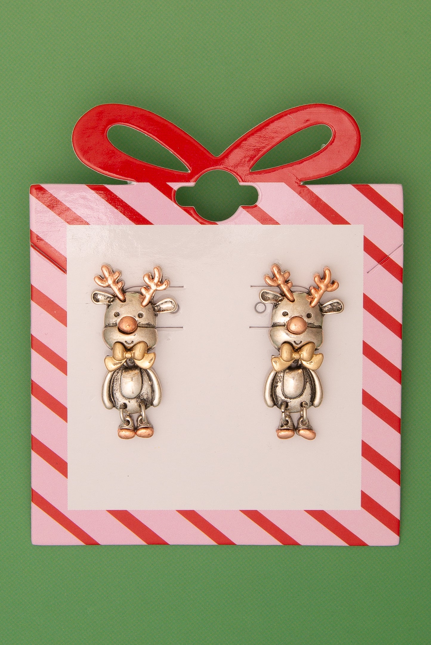 Kayla Christmas Metallic Two-Tone Rudolph Reindeer Post Earrings