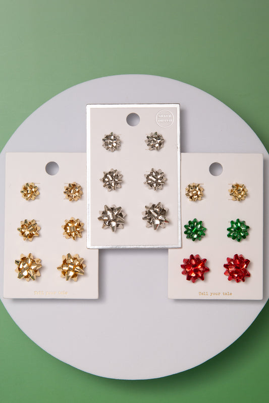 Sasha Holiday Stud Earring Set with Mini Gift Bow Designs