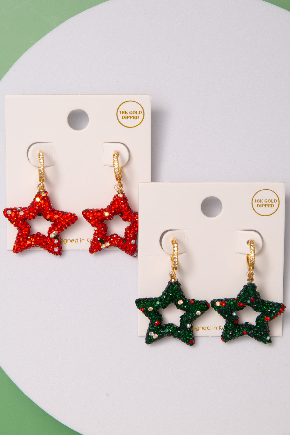 Marina Christmas 18K Gold Dipped Crystal Pavé Hoop Star Earrings