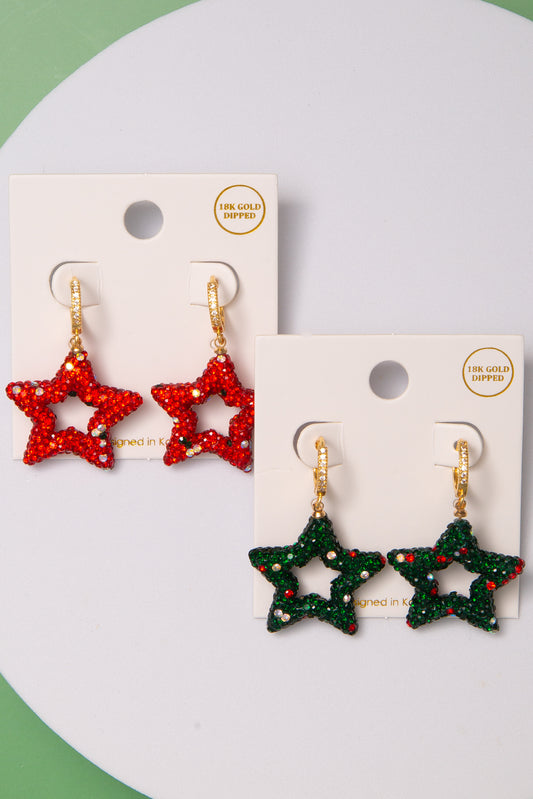Marina Christmas 18K Gold Dipped Crystal Pavé Hoop Star Earrings