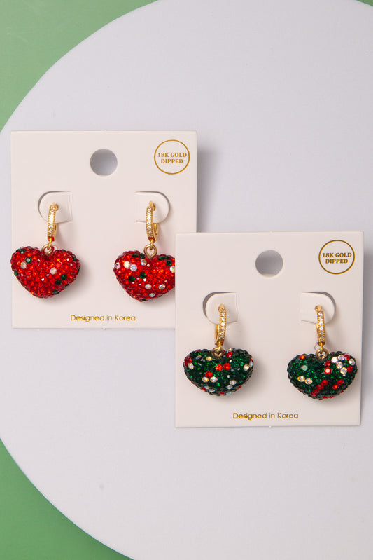 Gwen Christmas 18K Gold Dipped Crystal Pavé Hoop Heart Earrings