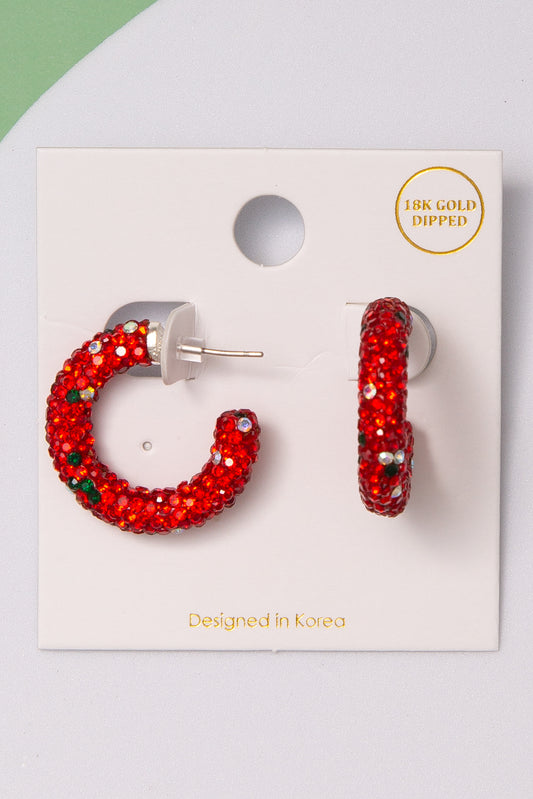 Kathryn Christmas 18K Gold Dipped Crystal Pavé Open Hoop Earrings | Red