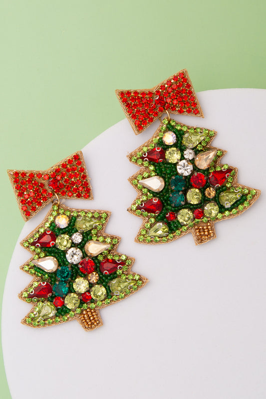 Lucia Jeweled Christmas Tree Beaded Embroidery Earrings