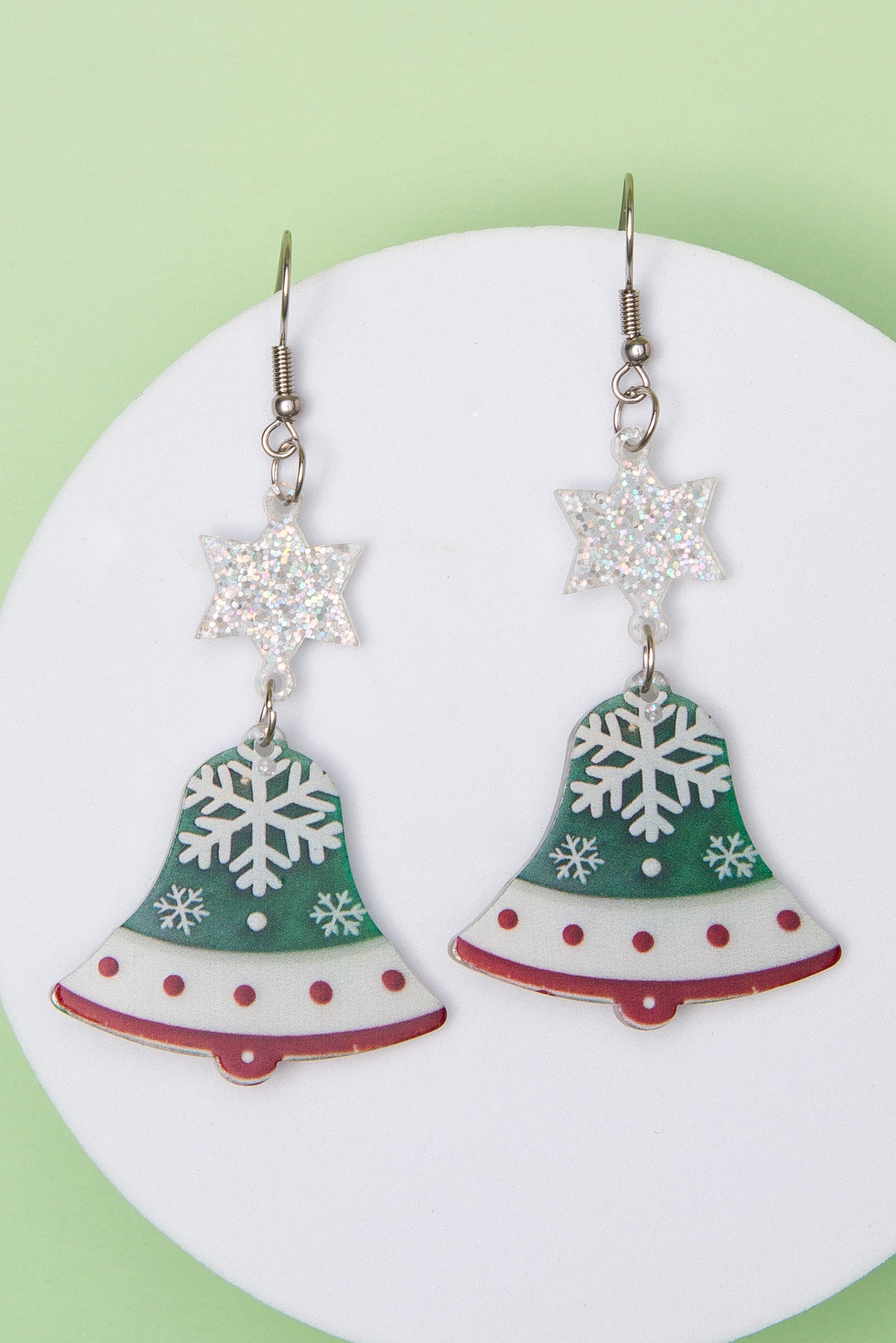 Hailey Christmas Sleigh Bell Earrings with Snowflakes & Stars