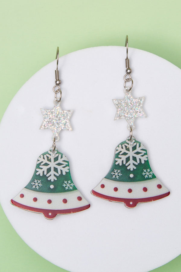 Hailey Christmas Sleigh Bell Earrings with Snowflakes & Stars