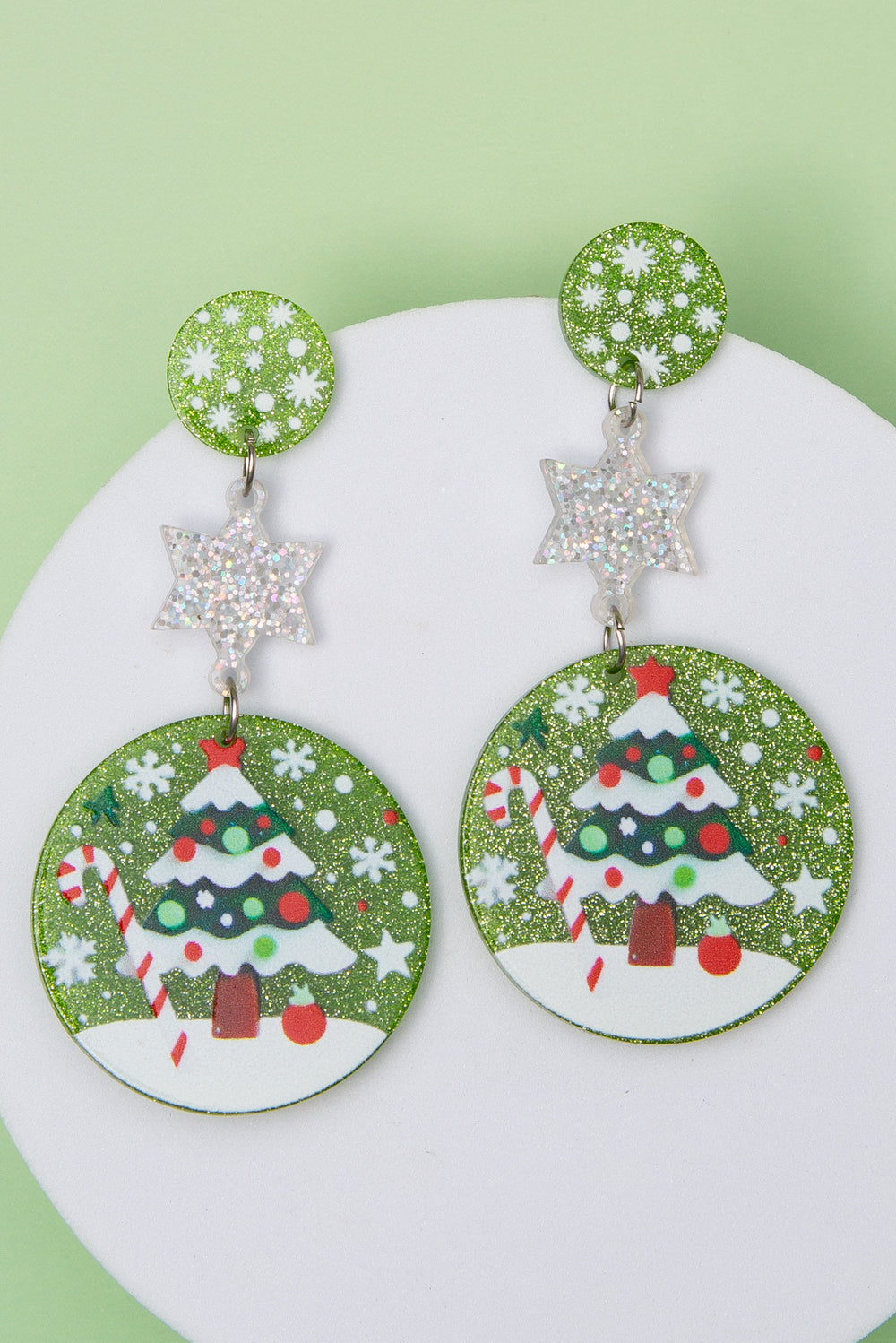Delilah Christmas Tree Glittered Acrylic Ornament Dangle Earrings