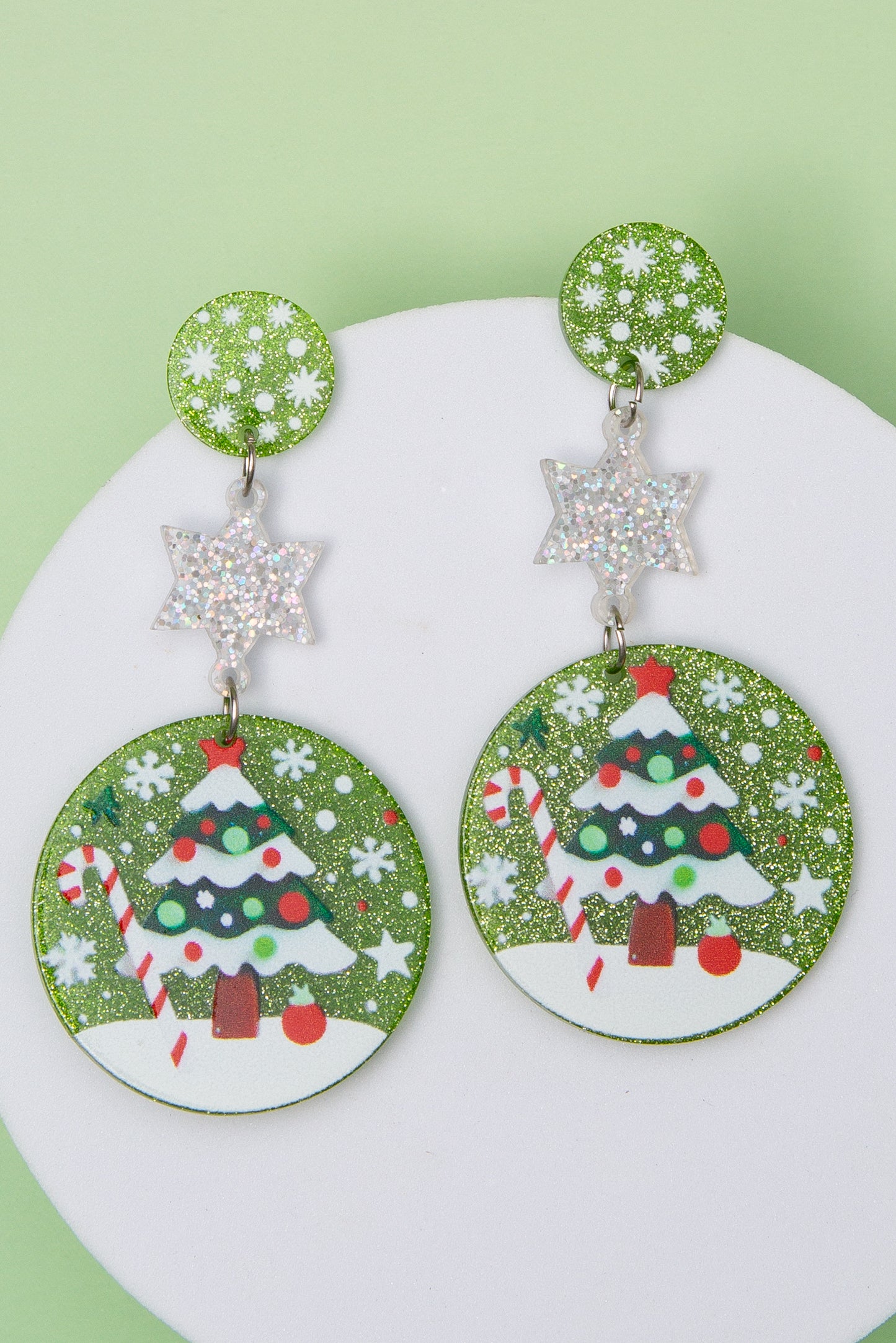 Delilah Christmas Tree Glittered Acrylic Ornament Dangle Earrings