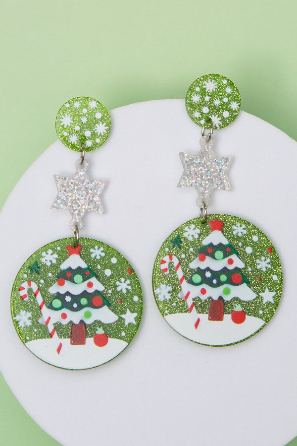 Delilah Christmas Tree Glittered Acrylic Ornament Dangle Earrings