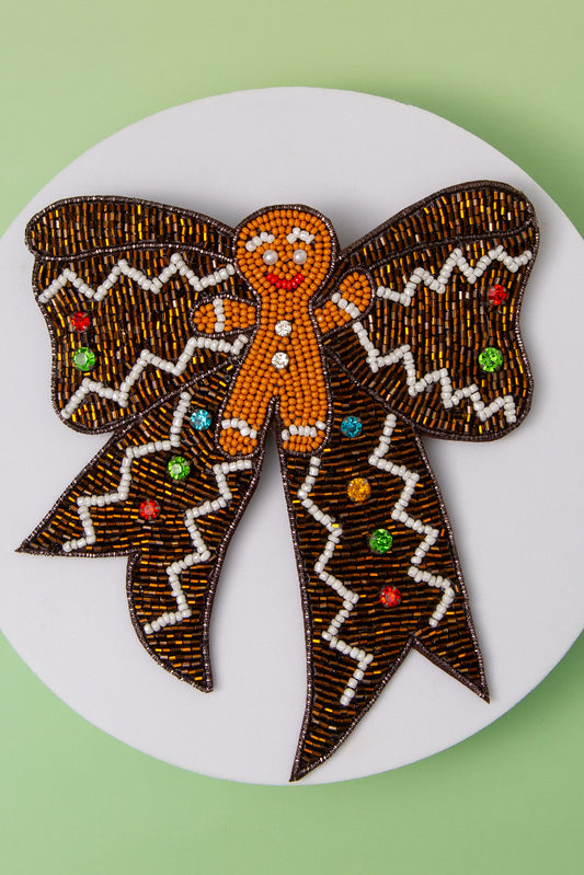 Gabriella Christmas Gingerbread Man Beaded Bow Hair Clip