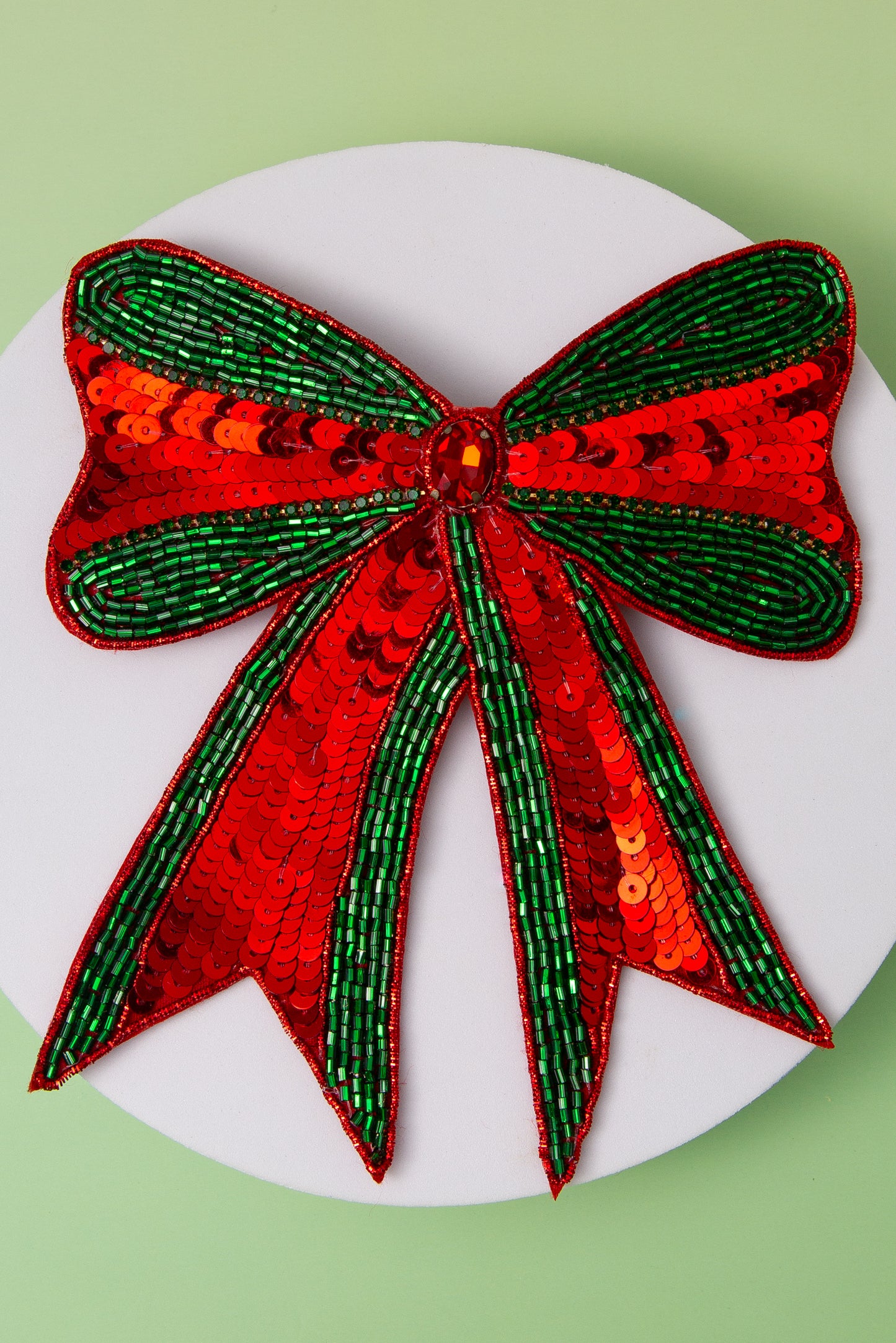 Bella Christmas Ribbon Beaded Bow Hair Clip