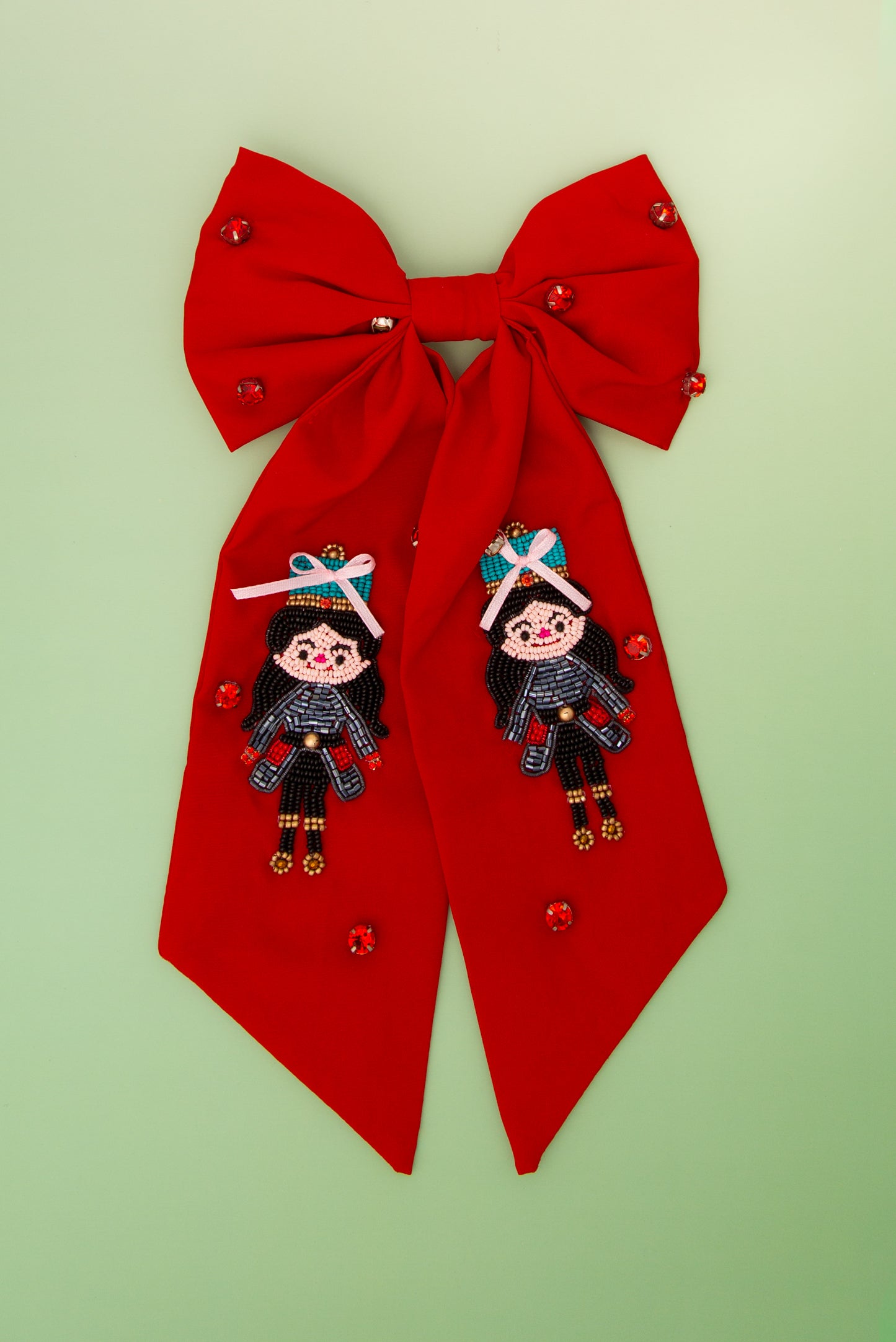 Georgia Christmas Nutcracker Dame Beaded Bow Barrette Hair Clip
