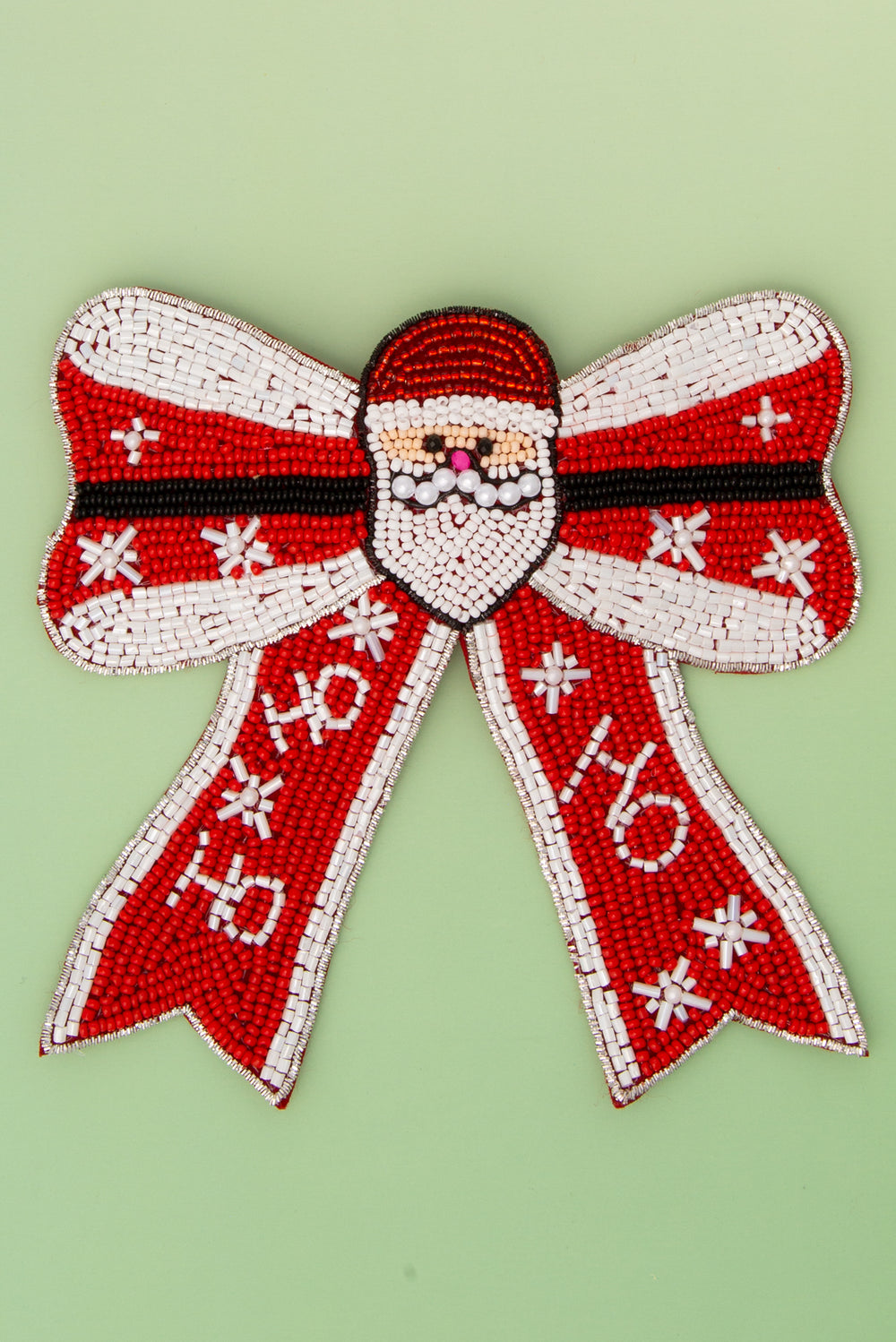 Anastasia Christmas Santa Seed Beaded Bow Barrette Hair Clip