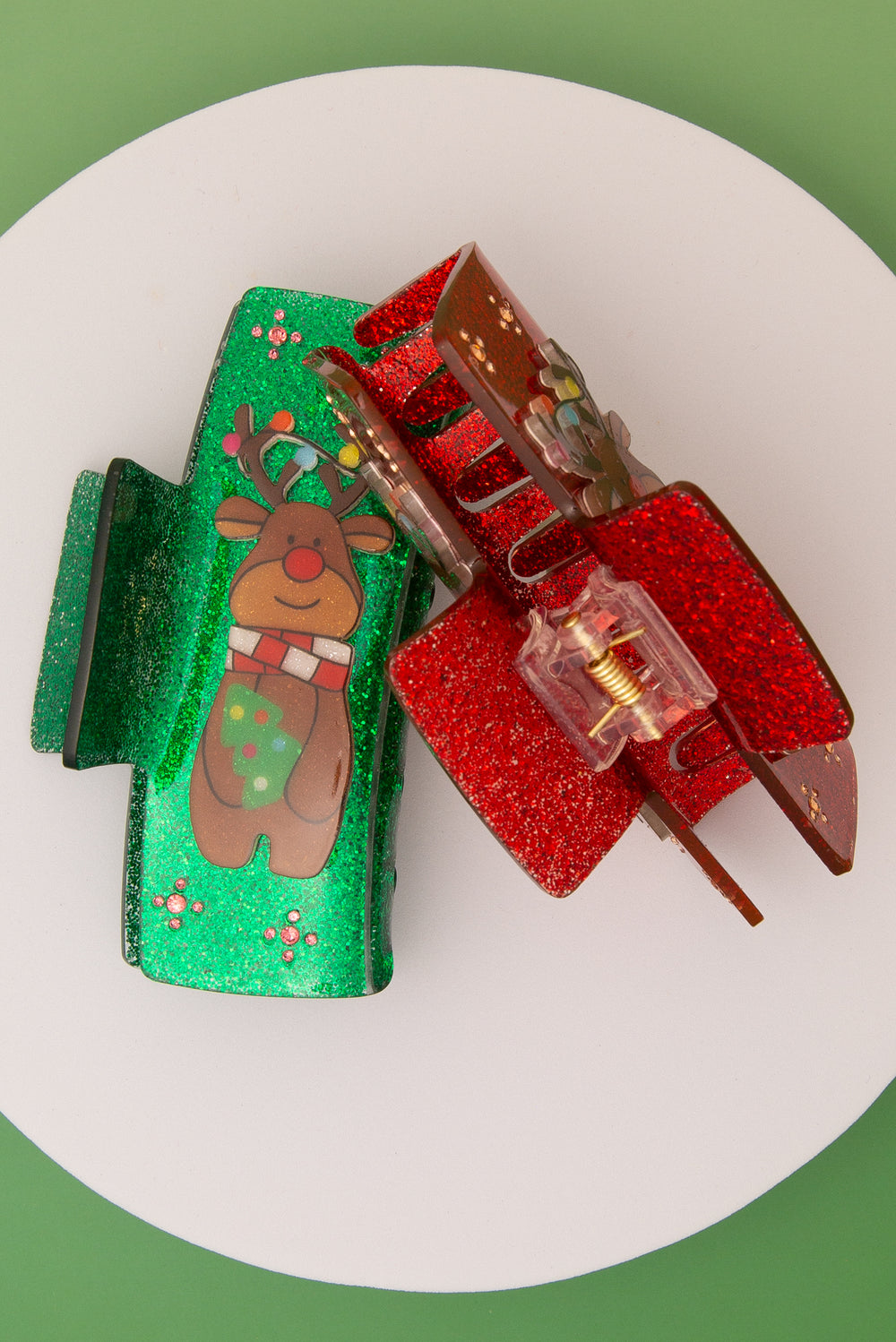 Kiana Glitter Claw Hair Clip with Christmas Reindeer Design