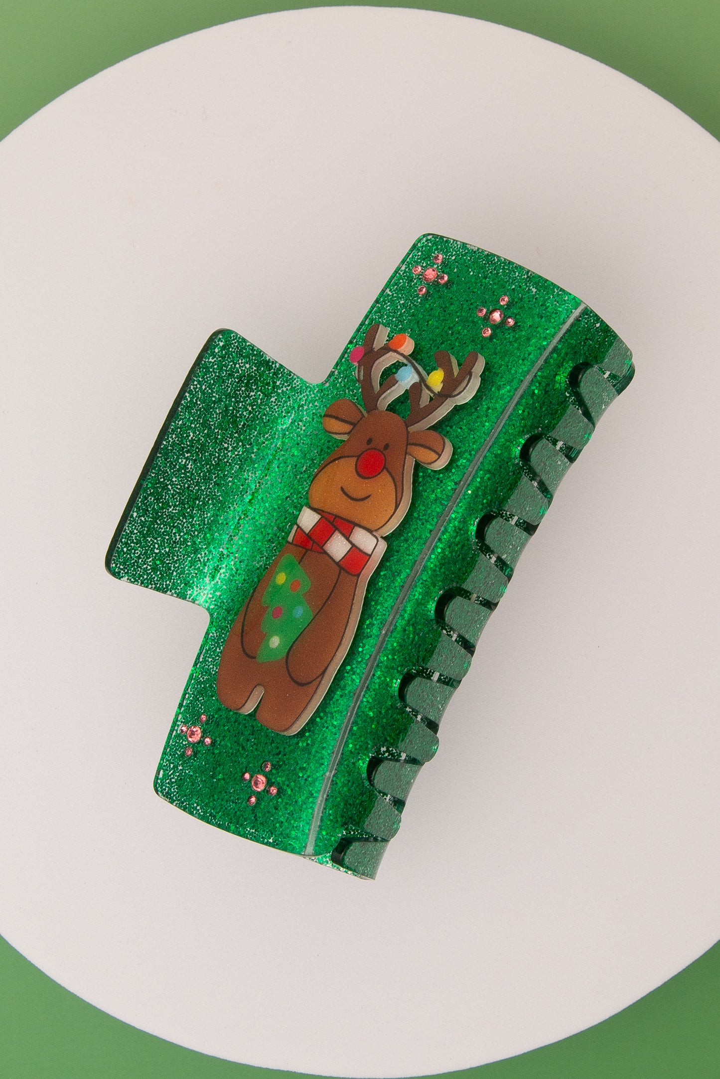 Kiana Glitter Claw Hair Clip with Christmas Reindeer Design