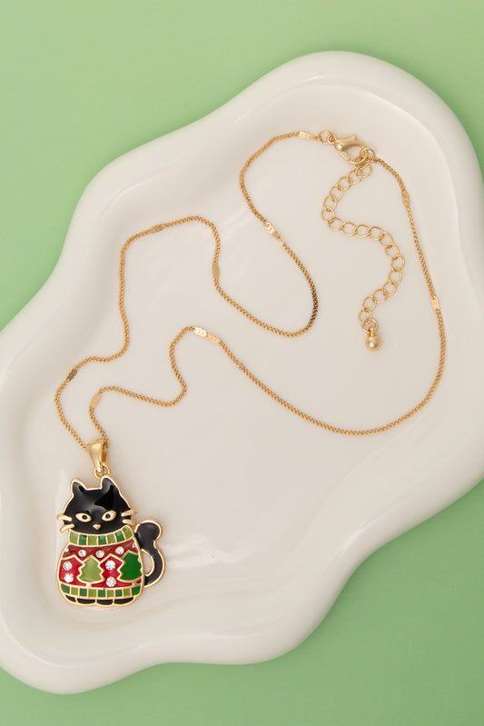 Grace Cat In Ugly Christmas Sweater Pendant Necklace