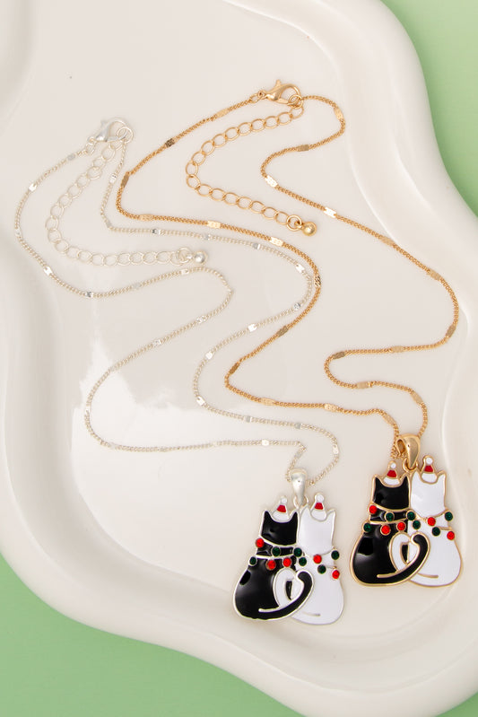Linda Christmas Enamel Cat Pendant Necklace