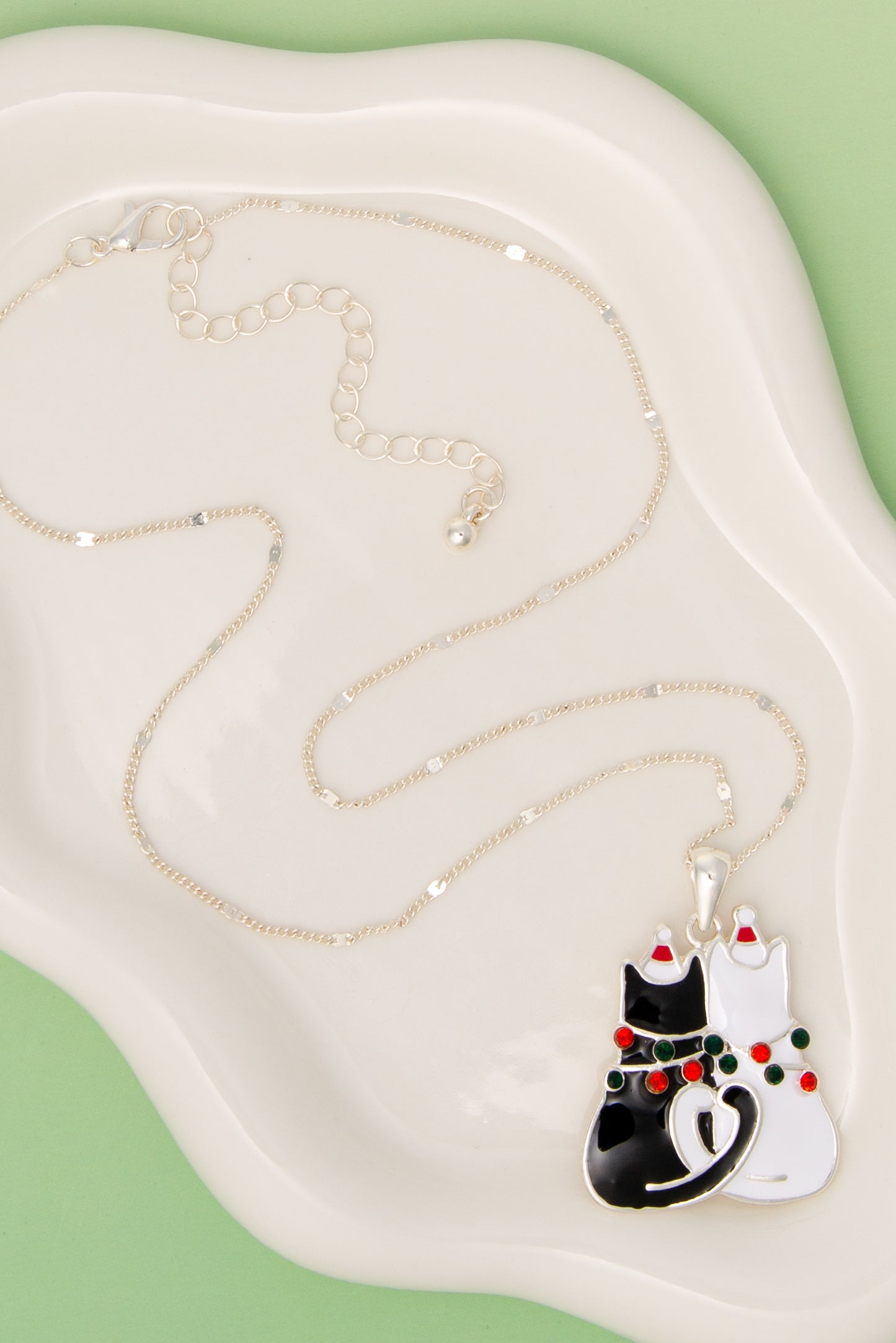 Linda Christmas Enamel Cat Pendant Necklace
