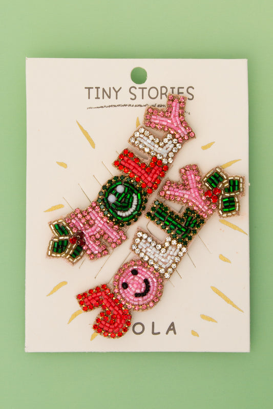 Sophia Christmas "Holly Jolly" Seed Beaded Word Brooch Pin Set
