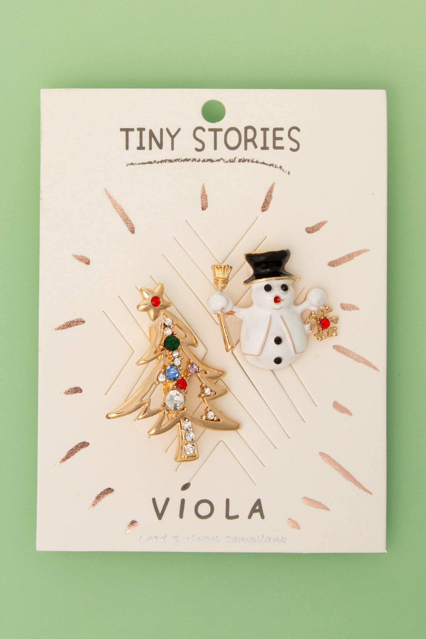 Natalie Christmas Tree And Snowman Crystal Enamel Brooch Pin Set