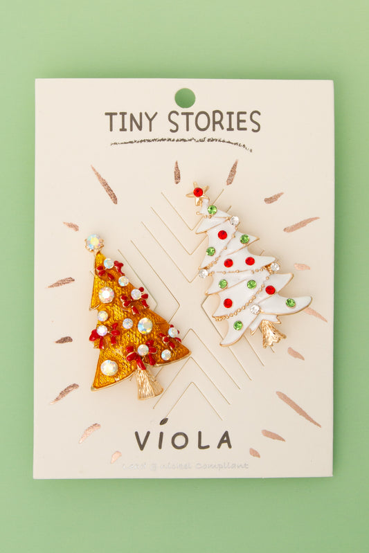 Iris Christmas Tree Enamel Crystal Brooch Pin Set