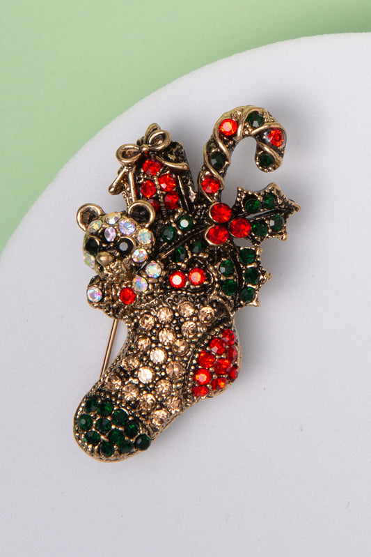 Paloma Holiday Stocking Teddy Bear with Gifts and Candy Cane | Gold