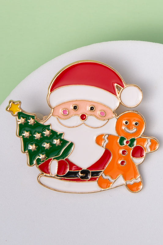 Leanna Christmas Enamel Santa Claus Brooch Pin with Gingerbread Man