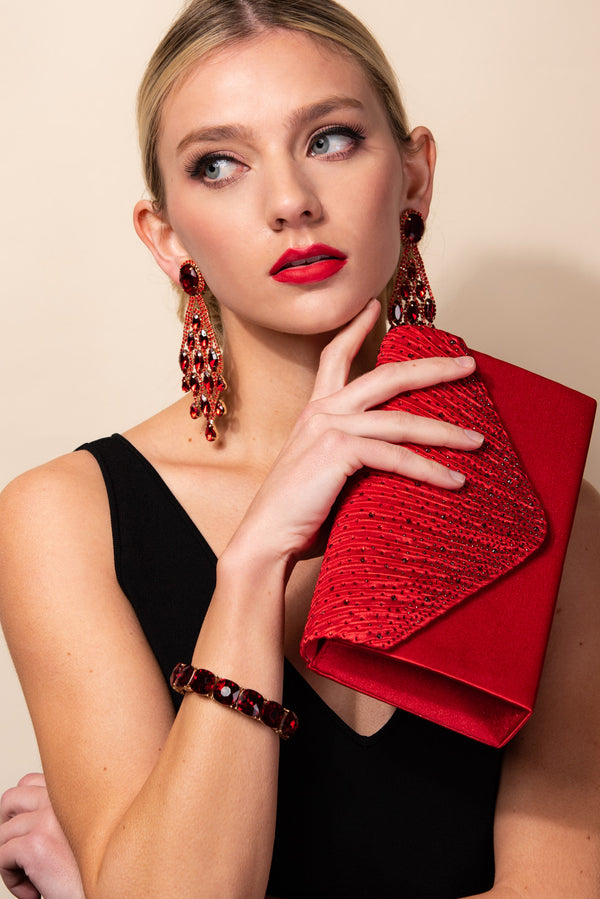 Envelope Wristlet Clutch Crossbody Bag with Chain Strap Red
