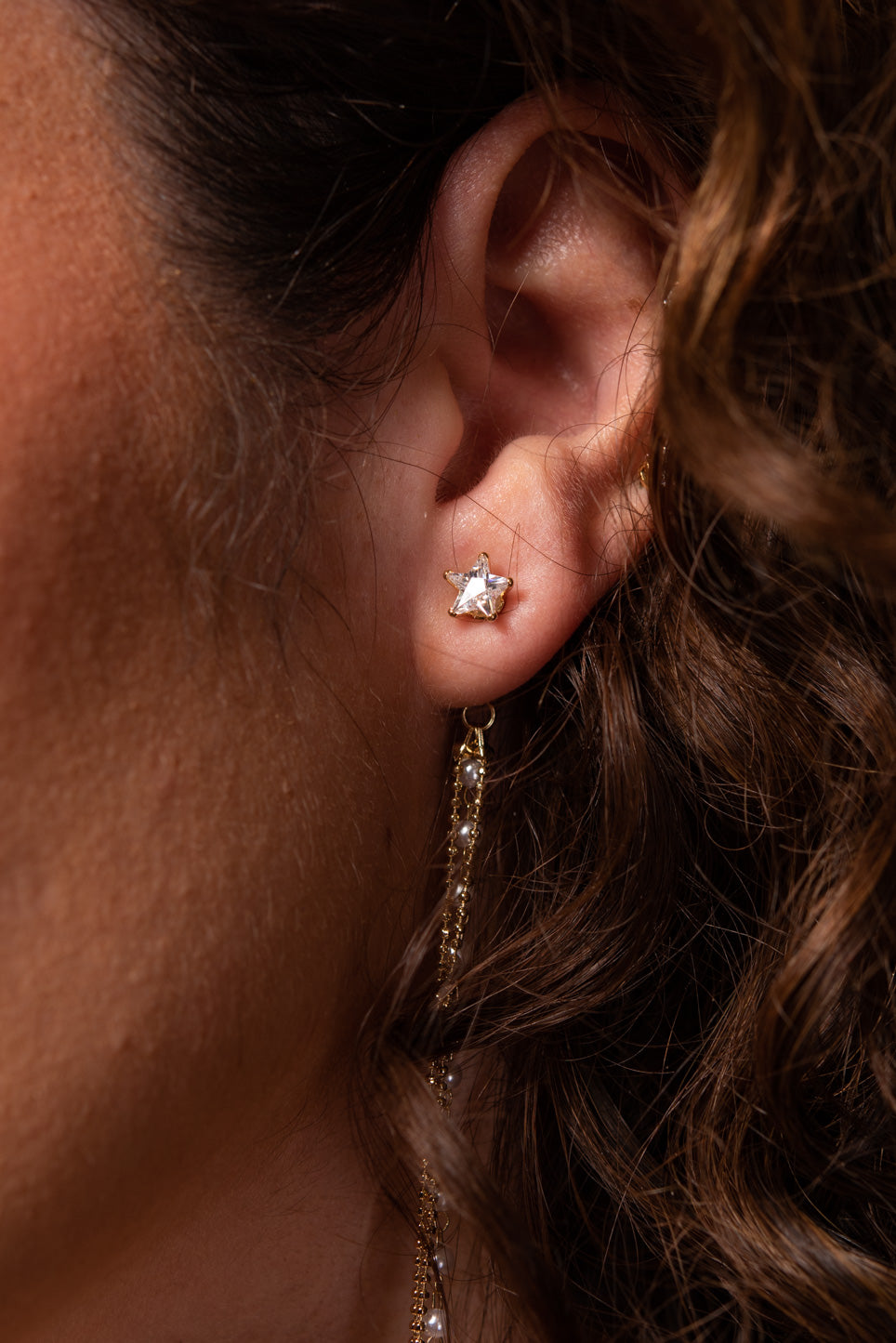 Beaded Multi Strand Neck Star Earrings - Gold