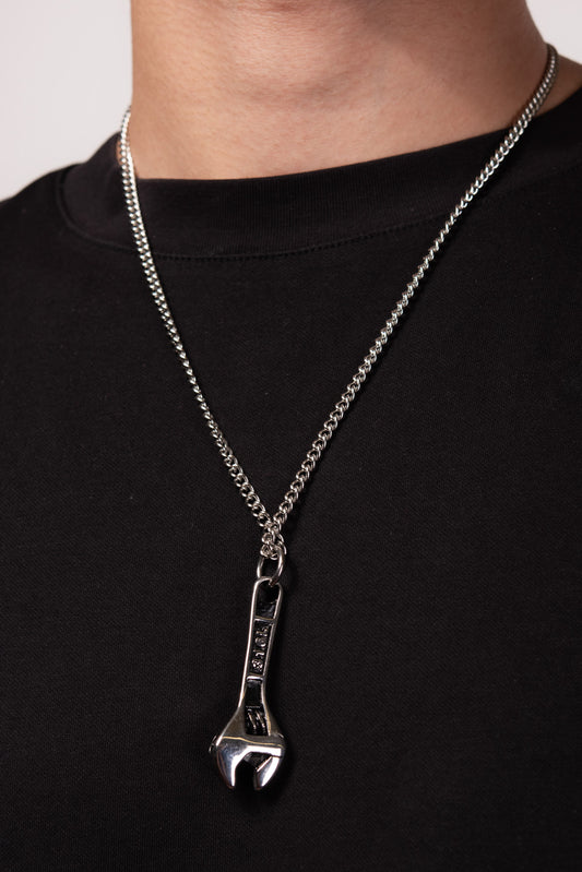 Stainless Steel Curb Chain Necklace with Wrench Pendant