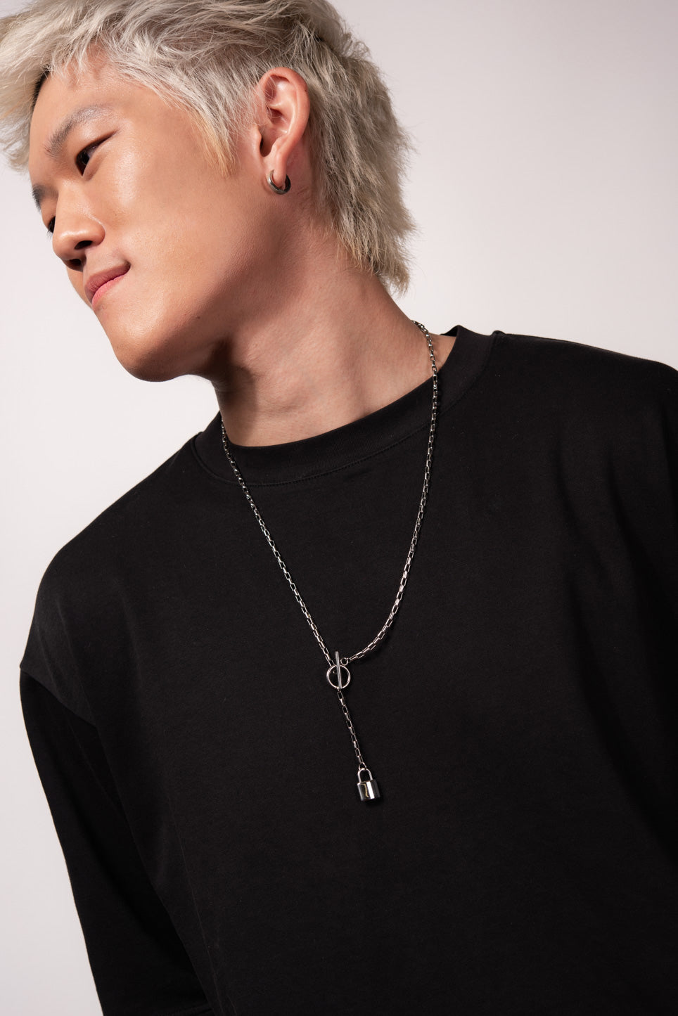 Stainless Steel Paper Clip Chain Necklace with Lock Pendant