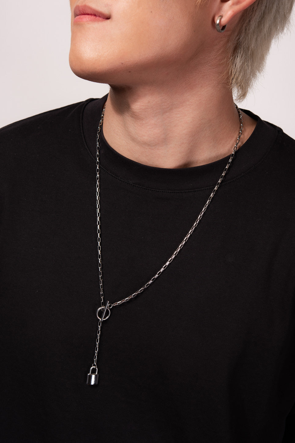 Stainless Steel Paper Clip Chain Necklace with Lock Pendant