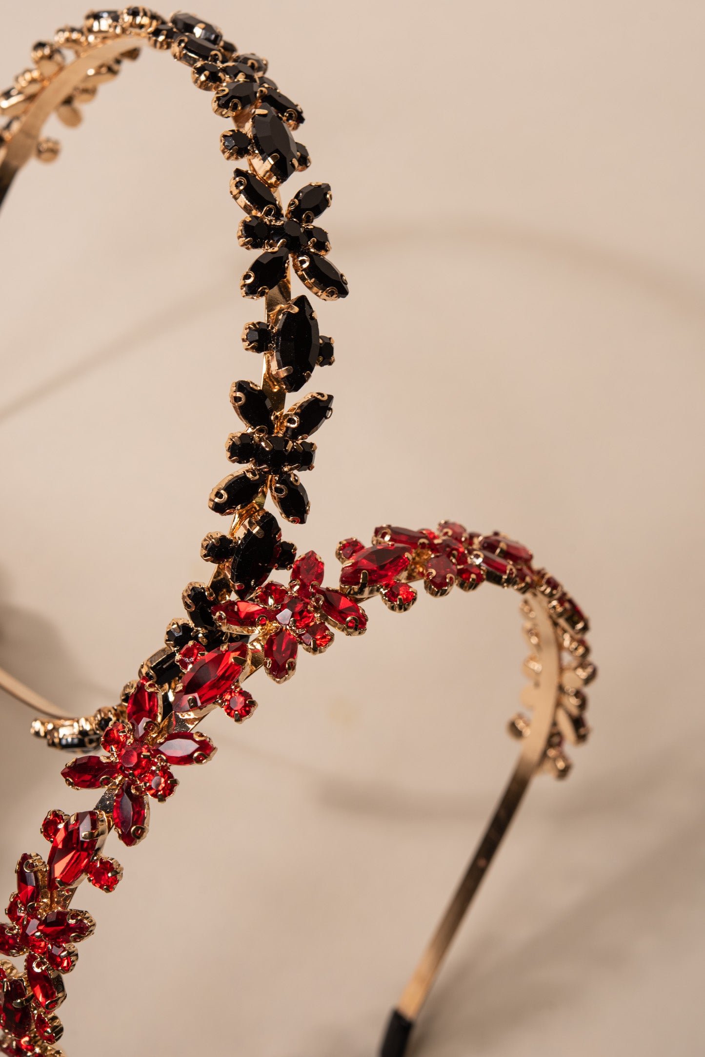 Floral Marquise Rhinestone Crystal Headband - Black