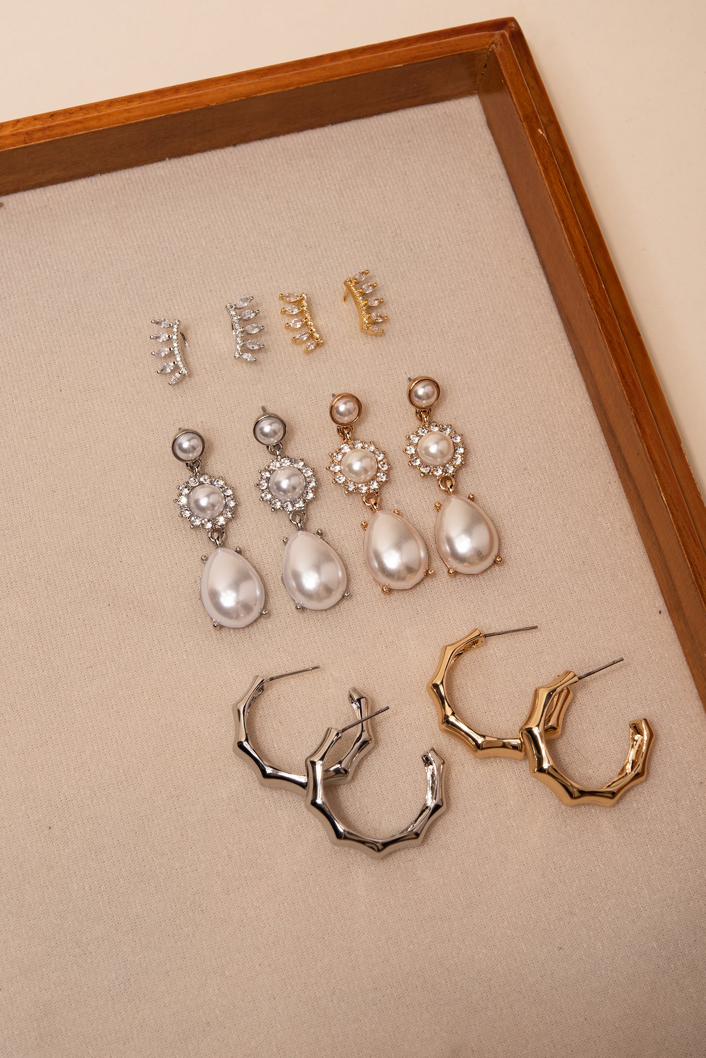 Tiana 3 Pearl Drop Earrings - Silver