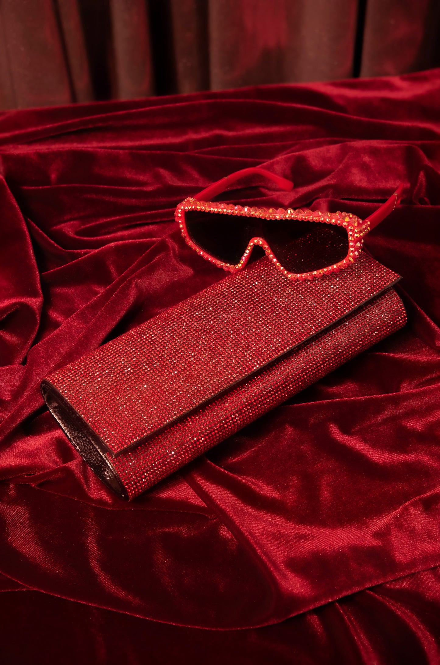 Rhinestone Embellished Clutch Evening Bag Purse - Black Red