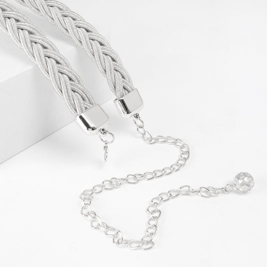 Kaylee Metallic Braided Cord Belt - Silver