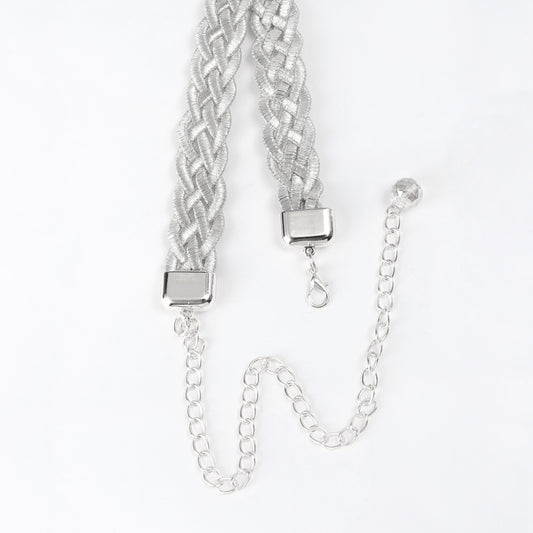 Hadley Metallic Woven Cord Belt - Silver