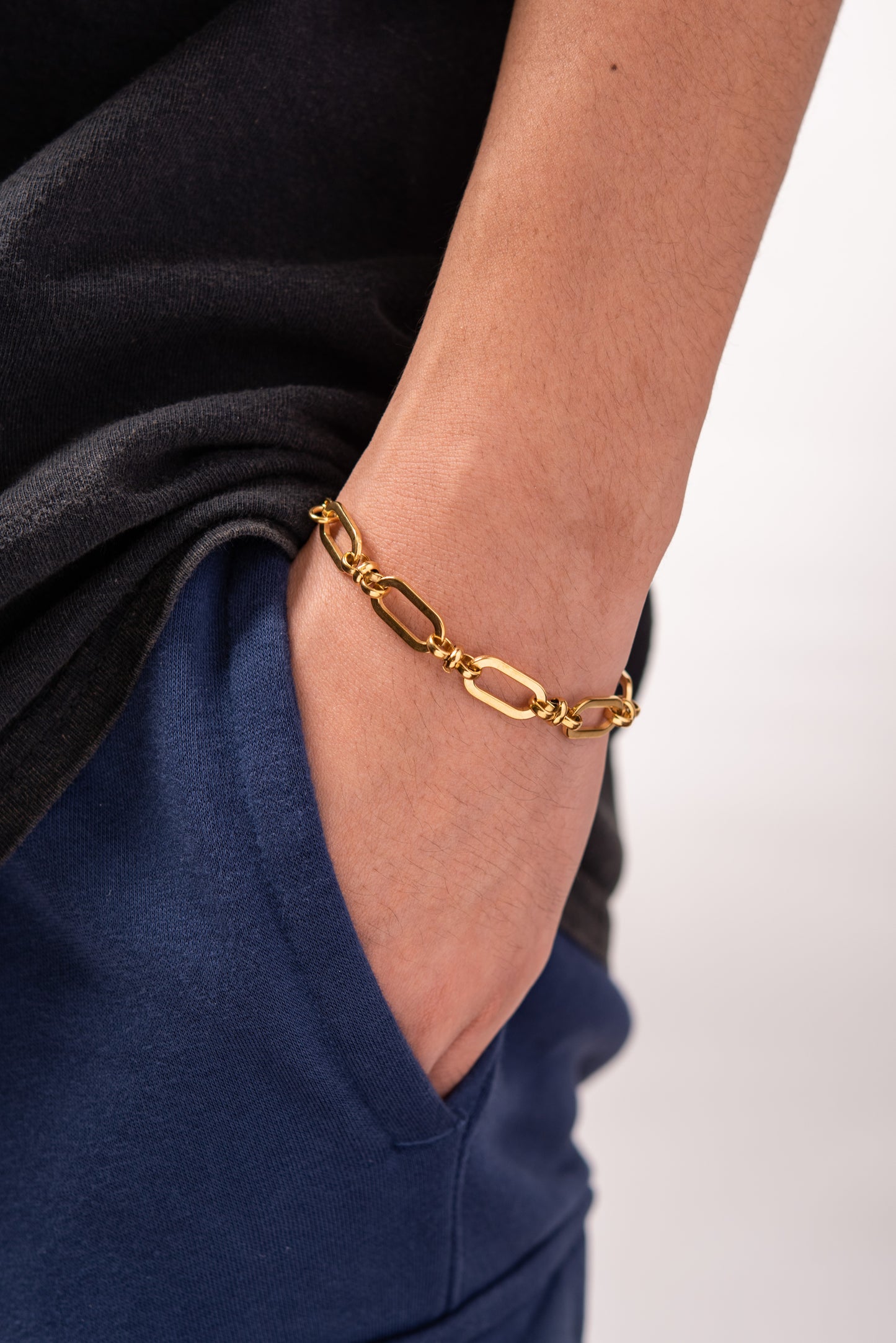 Gold Plated Stainless Steel Industrial Chain Link Bracelet - Gold