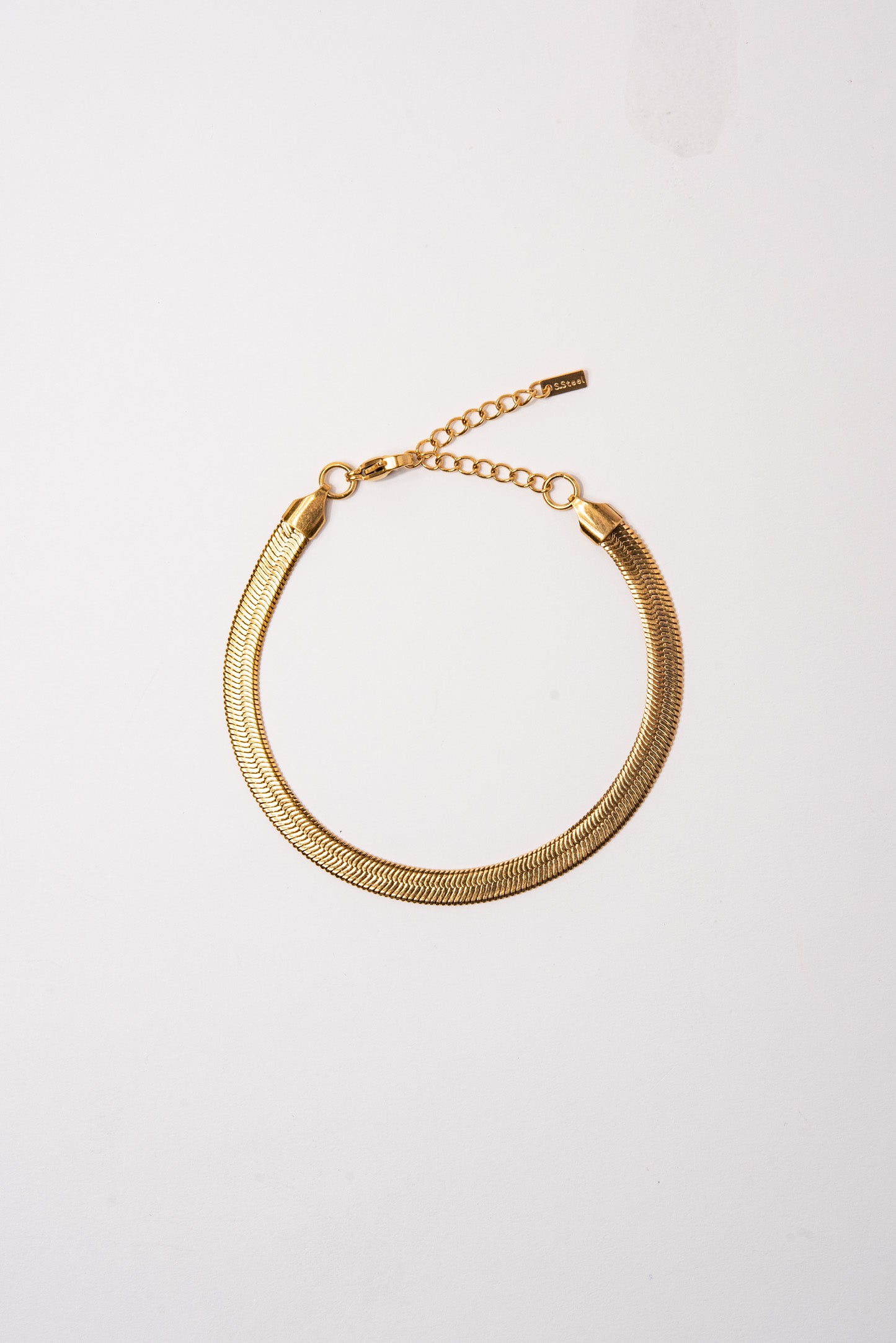Stainless Steel Herringbone Chain Bracelet - Gold