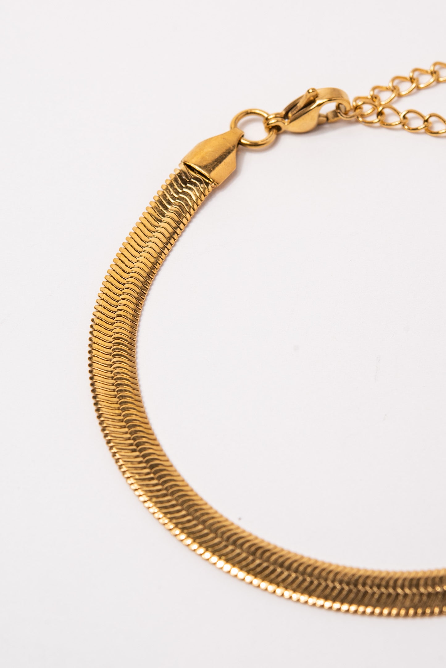 Stainless Steel Herringbone Chain Bracelet - Gold