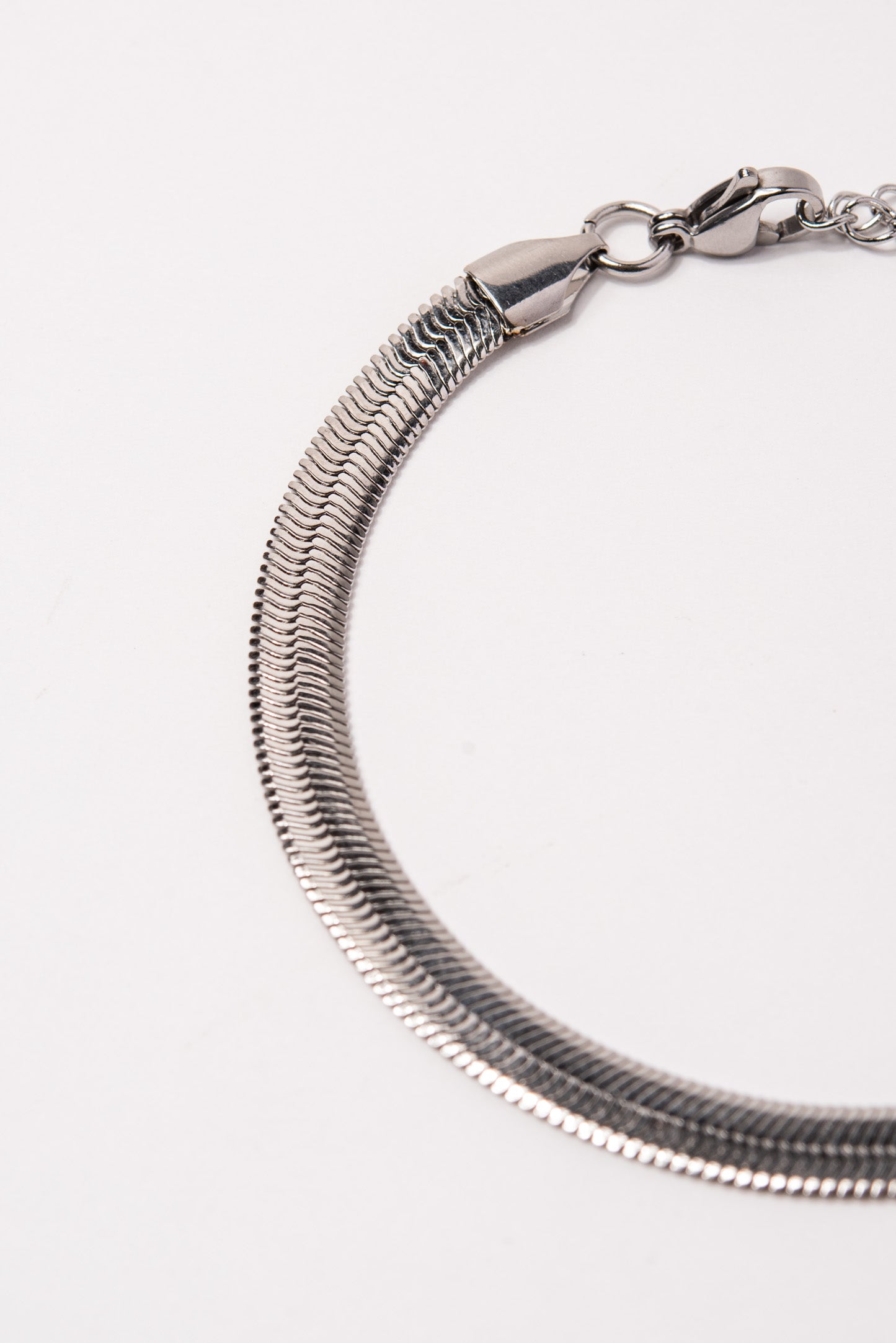 Stainless Steel Herringbone Chain Bracelet - Silver