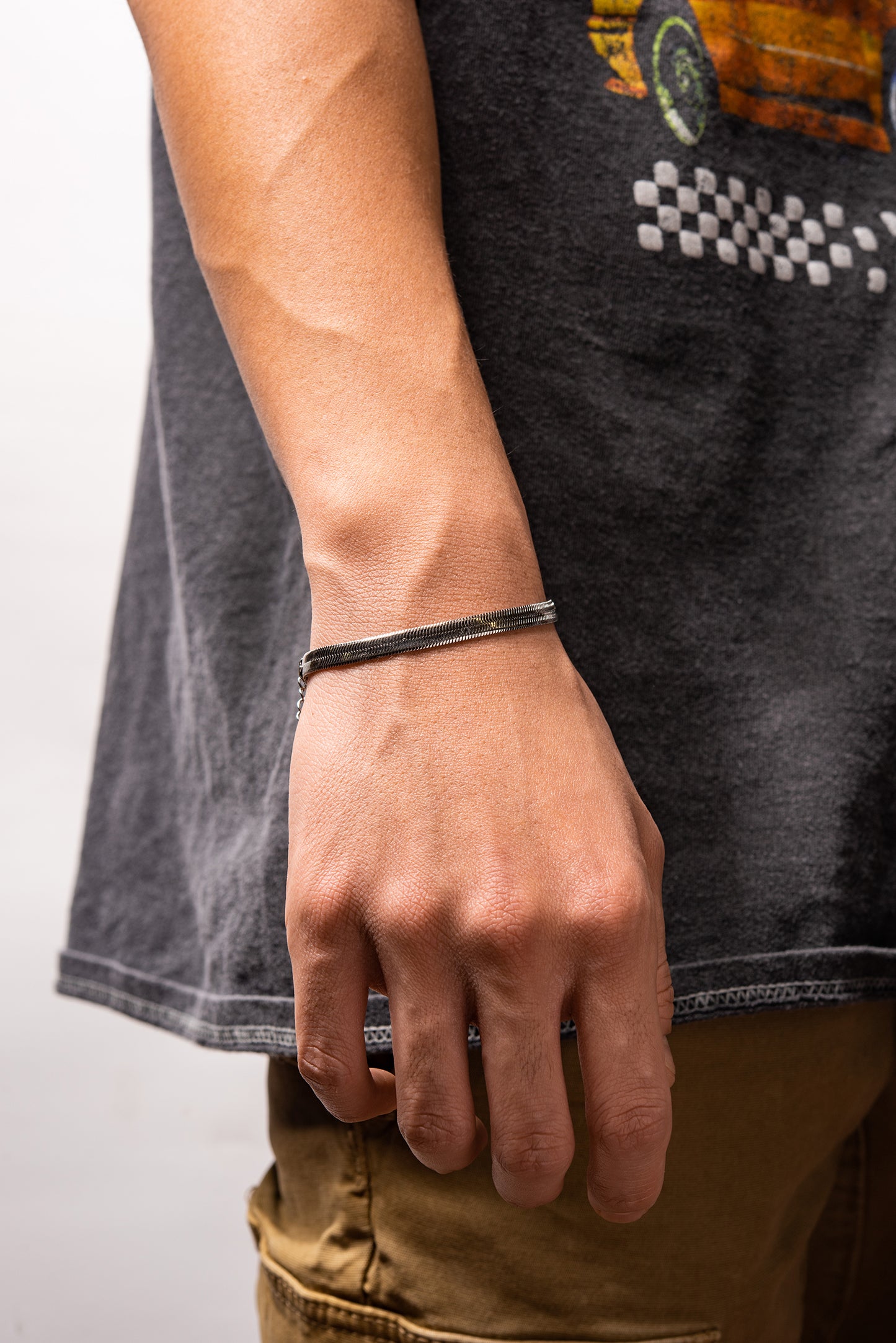 Stainless Steel Herringbone Chain Bracelet - Silver