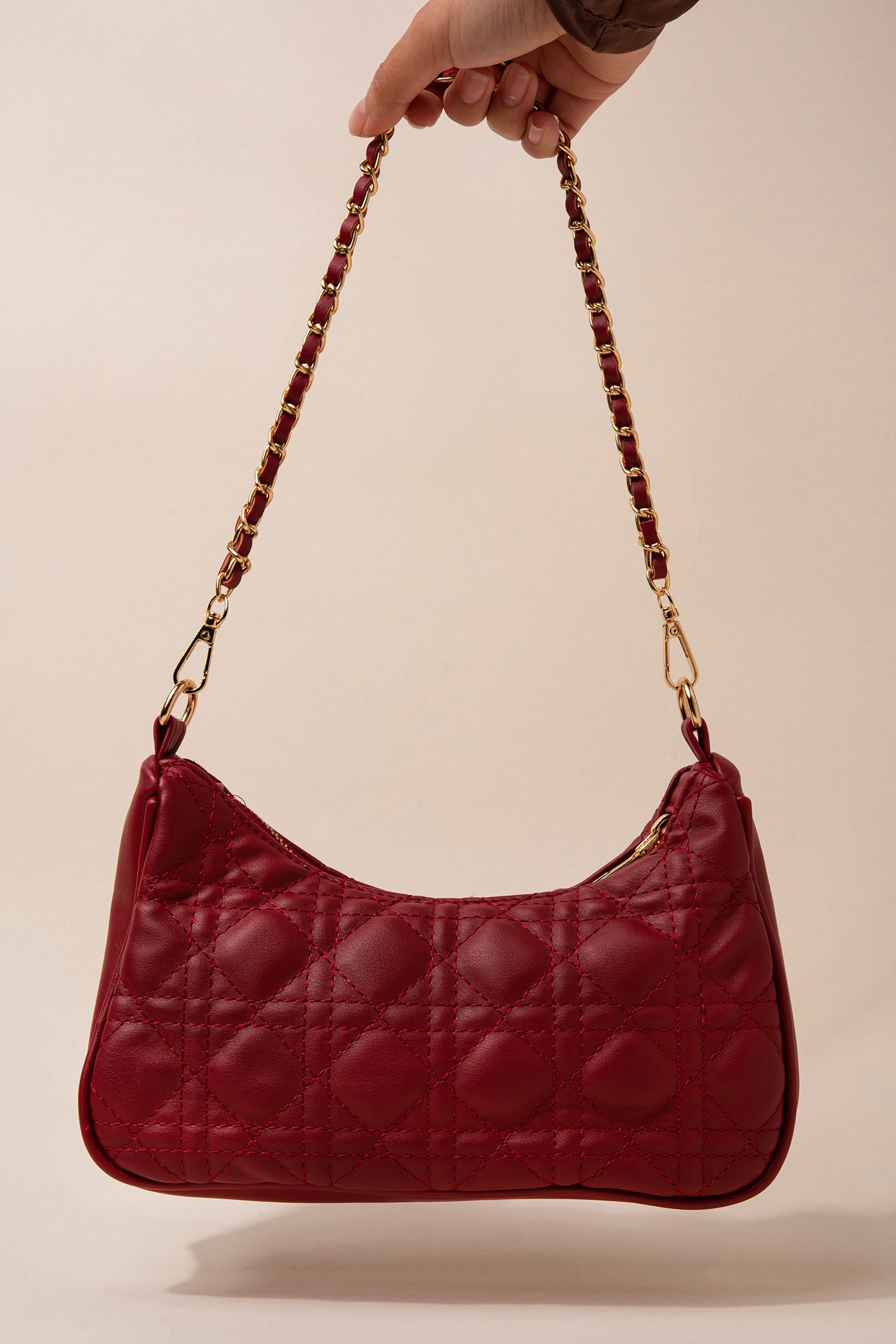Quilted Crossbody Bag with Coin Purse - Burgundy