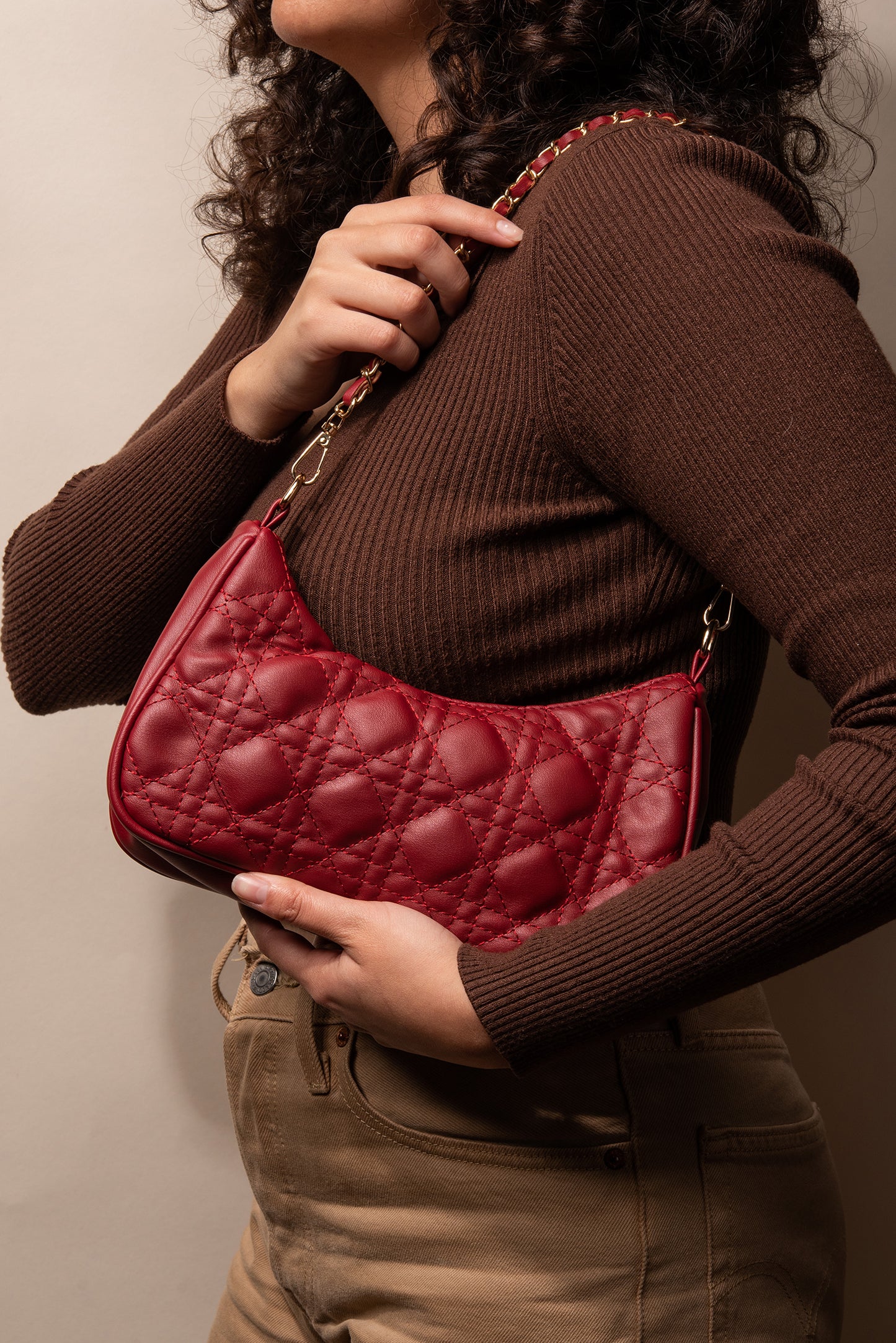 Quilted Crossbody Bag with Coin Purse - Burgundy