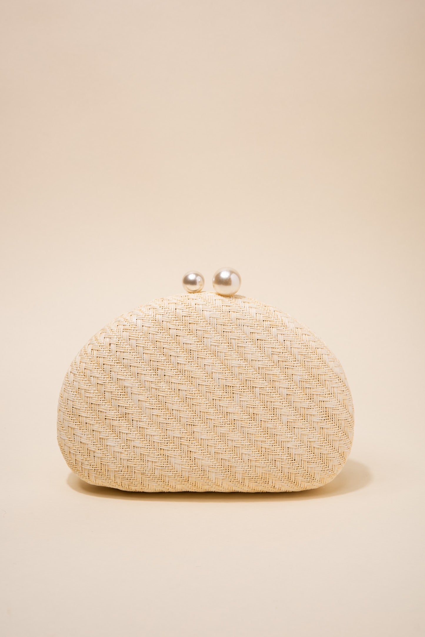 Marcella Rounded Woven Textured Evening Box Clutch Purse w/ Pearl Closure and Strap - Ivory
