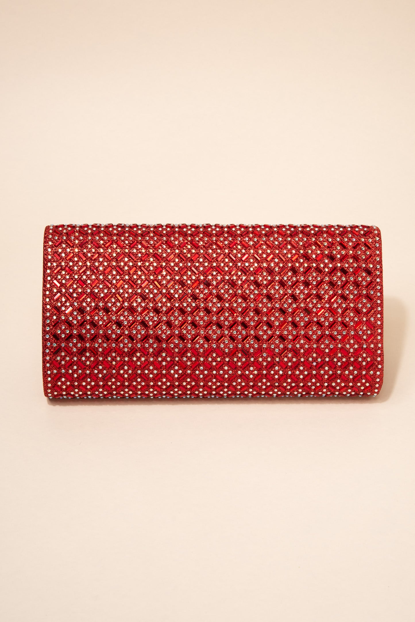 Rachel Rhinestone Crystal Embellished Evening Envelope Clutch Purse - Red
