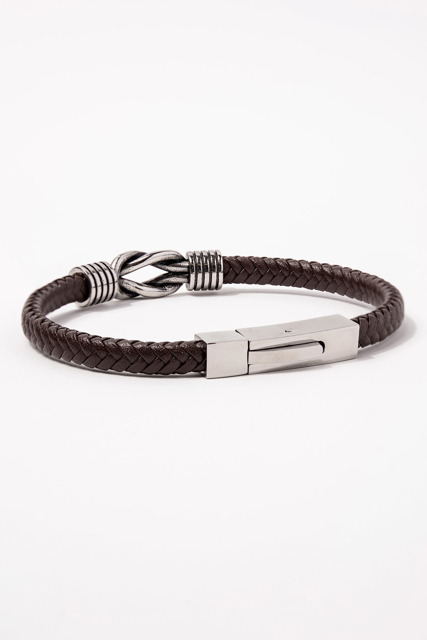 Stainless Steel Brown Cord Bracelet